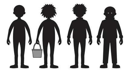 Four stylized figures with one holding a bucket group