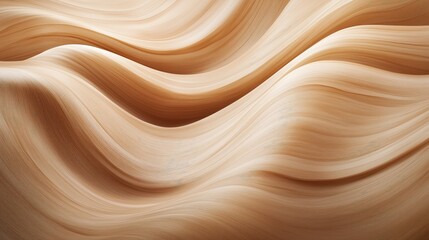 Wooden waves in soft shades of brown and beige with a smooth, polished texture. The curves of the wood flow naturally, as if sculpted by hand, creating an organic and grounded atmosphere. 