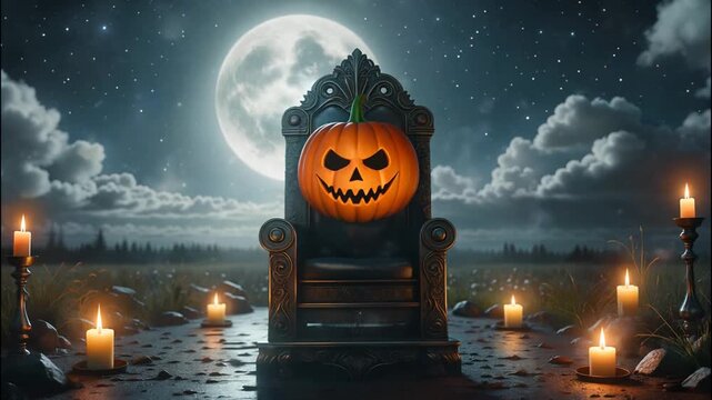 Jackolantern on a throne under a full moon