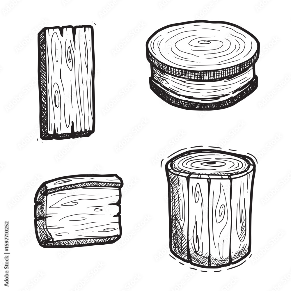 Poster hand drawn wood slices and planks vector illustration for rustic and nature related concepts