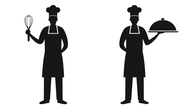 Chefs with kitchen tools and food cooking whisk