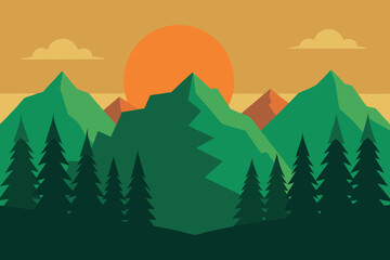 Fototapeta premium Stylized Mountain Sunset Illustration of Nature and Landscape