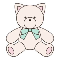 リボンをつけたかわいい猫のぬいぐるみのベクターイラスト。ねこ、アイコン