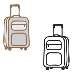 Big rolling suitcase travel luggage in color and outline vector style