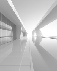 Empty Modern White Corridor With Glass Facade