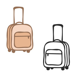 Big rolling suitcase travel luggage in color and outline vector style