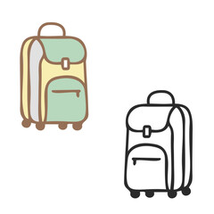 Big rolling suitcase travel luggage in color and outline vector style