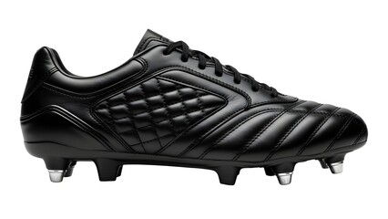 Black leather football boots soccer cleats footwear athletic shoe for men and women sports equipment 100 on transparent background