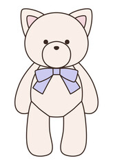 リボンをつけたかわいい猫のぬいぐるみのベクターイラスト。ねこ、アイコン