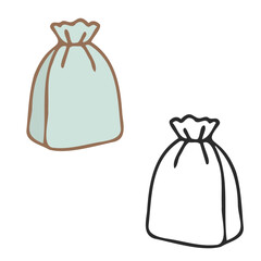 Drawstring cloth bag storage or grocery style in vector with copyspace