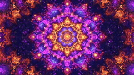 Abstract kaleidoscopic mandala design with vibrant colors