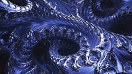 Abstract fractal swirls of deep blue and silver