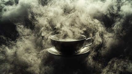 Steaming cup of tea surrounded by wispy smoke