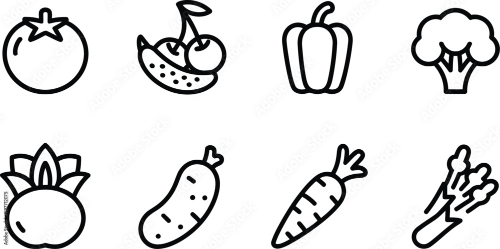 Poster a collection of eight different outlined food icons arranged in two rows on a white background
