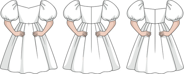 Elegant white puff sleeve dresses, classic bridal fashion, timeless wedding gown designs, vintage-inspired wedding attire, sophisticated bridal wear, perfect for special occasions