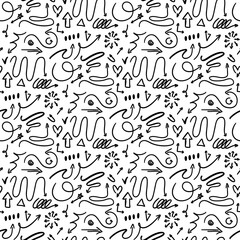 Pattern of doodle arrows, elements. Arrows, signs in different directions. Sketch design of sketches for business plans and education. Packaging of elements with markers, ink, hand-drawn abstractions