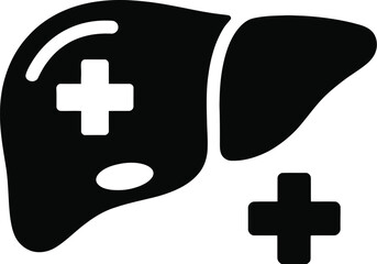 Fototapeta premium Black liver icon with plus signs on a white background in a simple graphic
