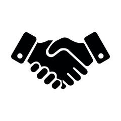 Handshake Icon - Bold Black Silhouette on White, Business, Partnership & Agreement Symbol