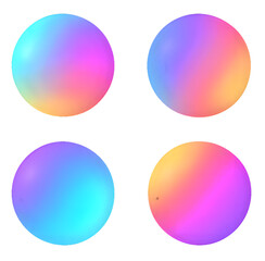 Collection of glossy 3D spheres with colorful pastel gradients blending blue, pink, and yellow tones, ideal for modern digital designs or UI elements.
