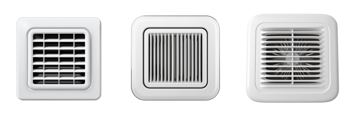 Set of White Ventilation Grills, Isolated on Transparent Background.