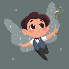 Fairy Boy with Magic Wand in Elegant Outfit