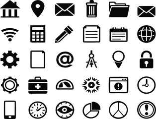 Collection of business and technology icons silhouette