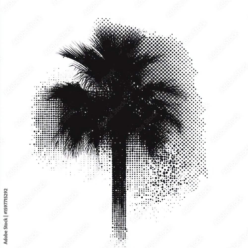 Poster black date palm gradient transitioning smoothly silhouette abstract halftone.
