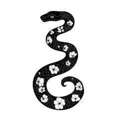 Naklejka premium Chinese zodiac sign black snake illustration pattern floral.