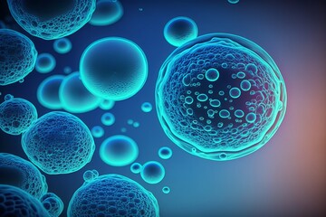 Human cell or Embryonic stem cell microscope background. Blue cells science background