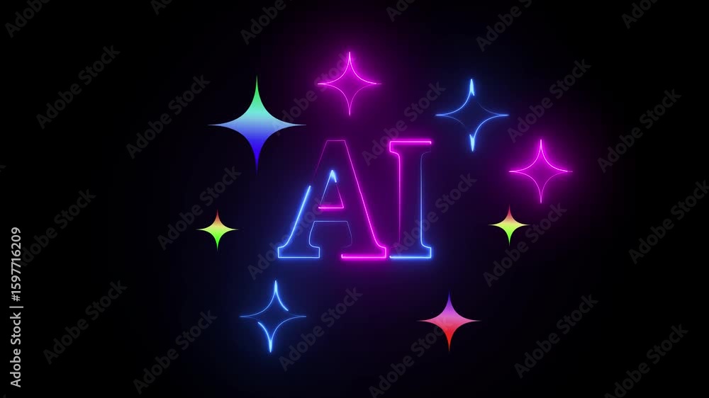 Aufkleber glowing neon generative ai logo icon . search icon with magic sparkle stars symbol , artificial inte