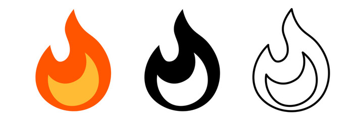Fire icon set. Flame symbol.