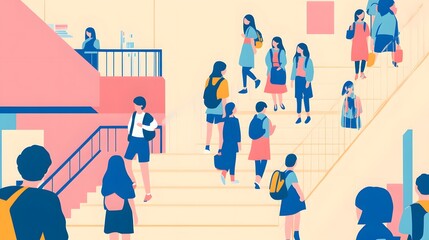 Group portrait of students on the stairs