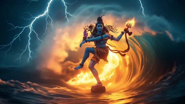 Hindu deity dance scene digital illustration