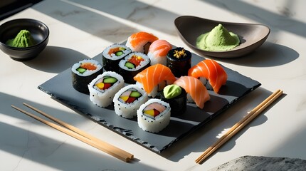 sushi with chopsticks
