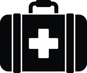 Obraz premium A black first aid kit with a white cross on a white background in a flat style
