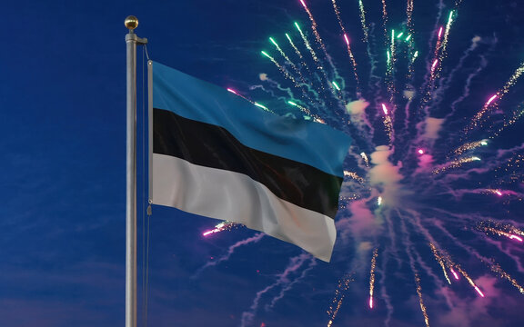 National flag independence state Estonia, background fireworks. AI Generative