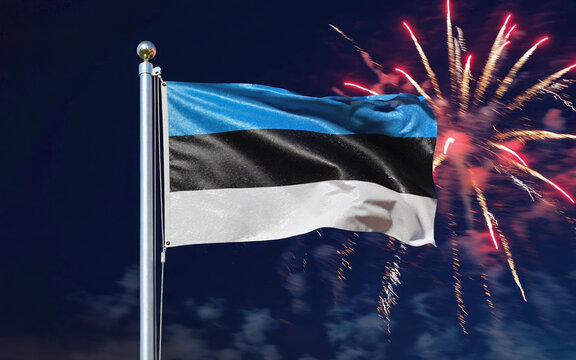 National flag independence state Estonia, background fireworks. AI Generative - Powered by Adobe