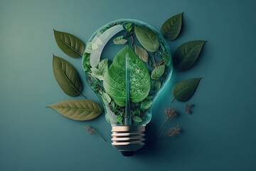 World environment and earth day concept with green leaves in lightbulb