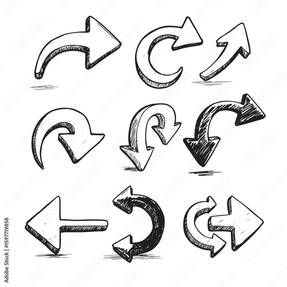 Aufkleber hand drawn arrow illustrations in various styles for design and navigation use