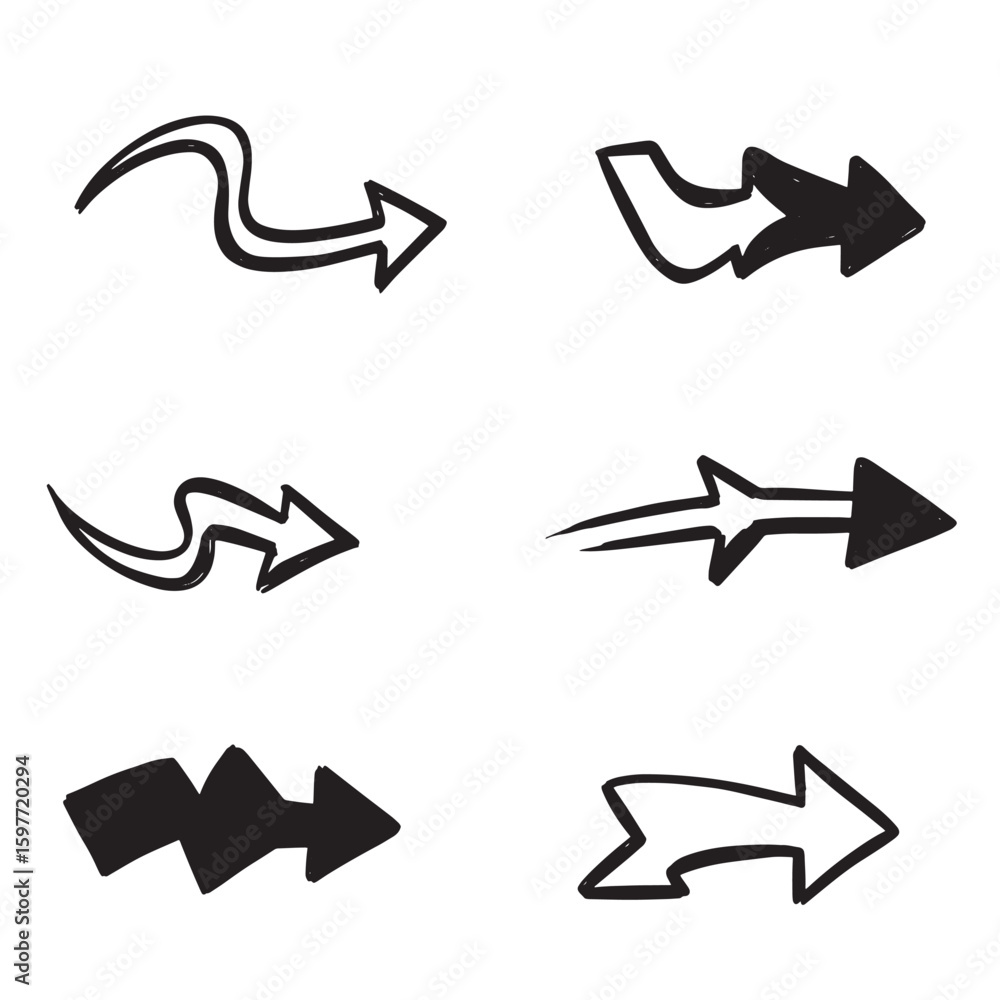 Aufkleber hand drawn arrow set isolated on white background design elements for navigation and directional gui