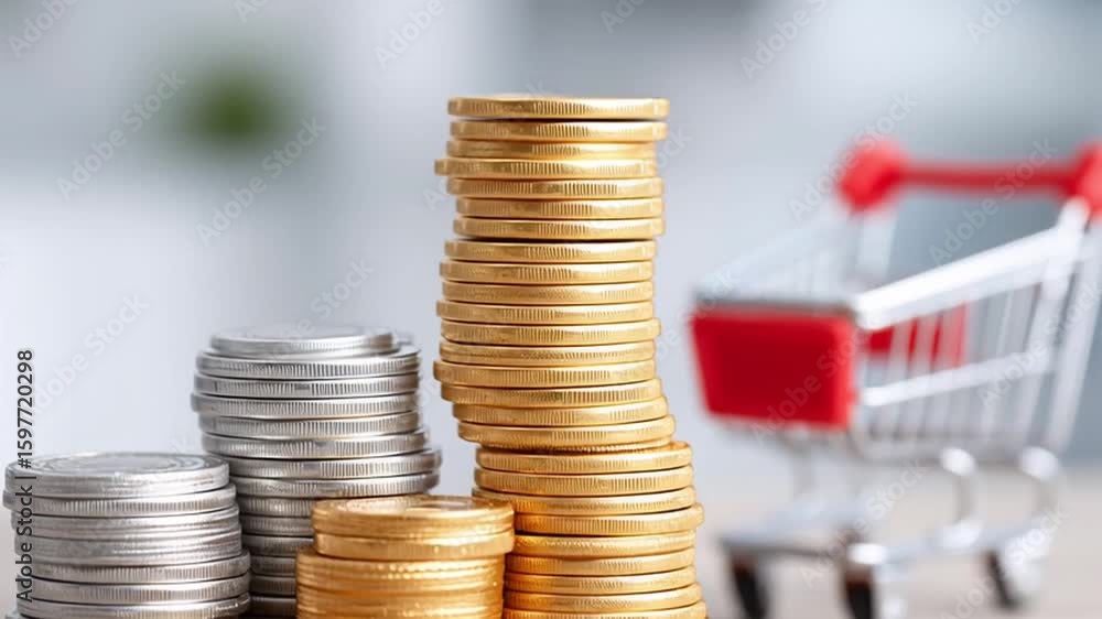 Aufkleber manage online shopping expenses with smart ecommerce saving strategies using coin stacks, budgeting 