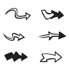 Hand drawn arrow set isolated on white background design elements for navigation and directional guidance