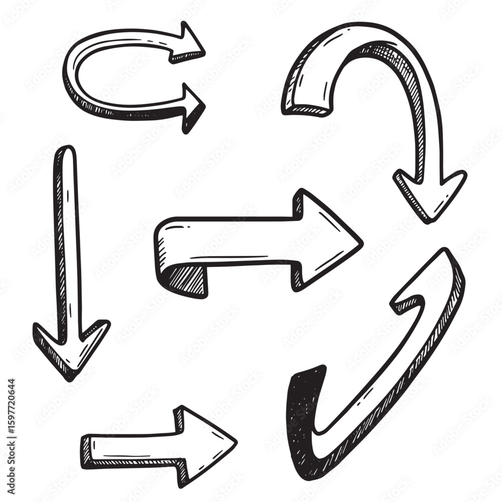 Poster hand drawn arrows collection for navigation and directional guidance