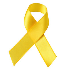 Photo of a bright yellow awareness ribbon isolated on a transparent background