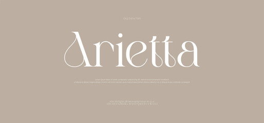 Arietta luxury serif font. Elegant and modern typography with artistic curves, perfect for branding, fashion, wedding, and editorial designs. Vector illustration.

