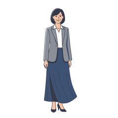Woman Standing Wearing Blazer and Skirt Full Body Illustration