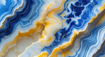 Acrylglasbilder Kristalle Abstract art with blue and yellow swirls creating a marble like appearance effect  © PNG_bun