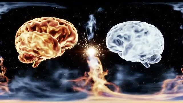 Urgent Brain Scan Showing Dual Brain Energies in Contrast of Fire and Ice