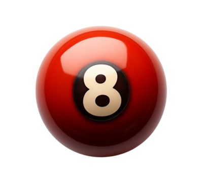 Red eight ball, a symbol of bad luck and fortune, representing billiards and pool games