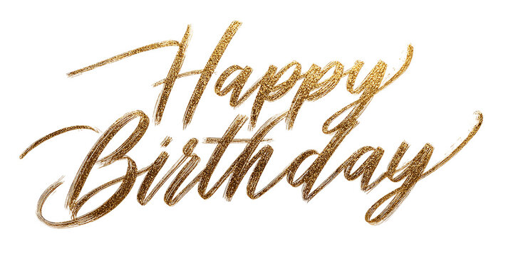 A golden happy birthday lettering design isolated on transparent background
